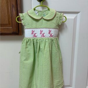 Smocked Easter Toddler Dress with Pink Bunny Trim